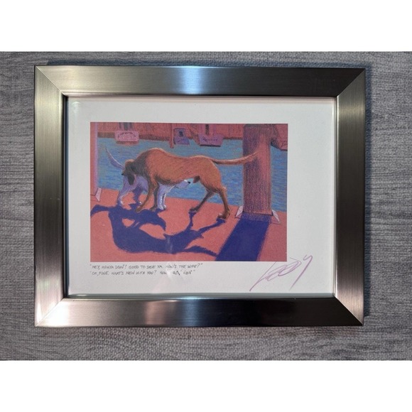 Other - 1996 Jeff Leedy Signed Dog Art Print "Hey Howya Doin" Funny Framed 11x14